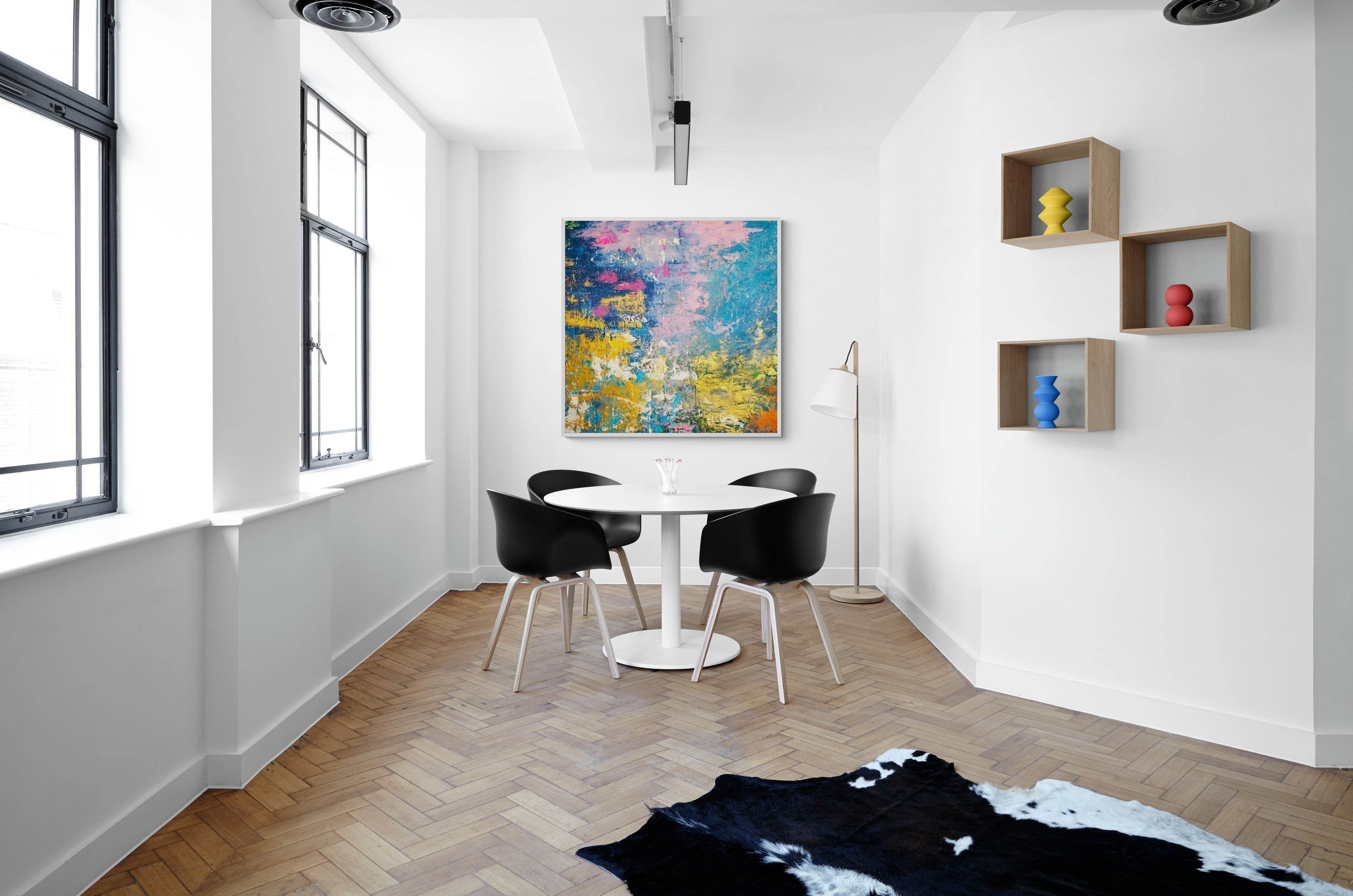 meeting room with colorful abstract art