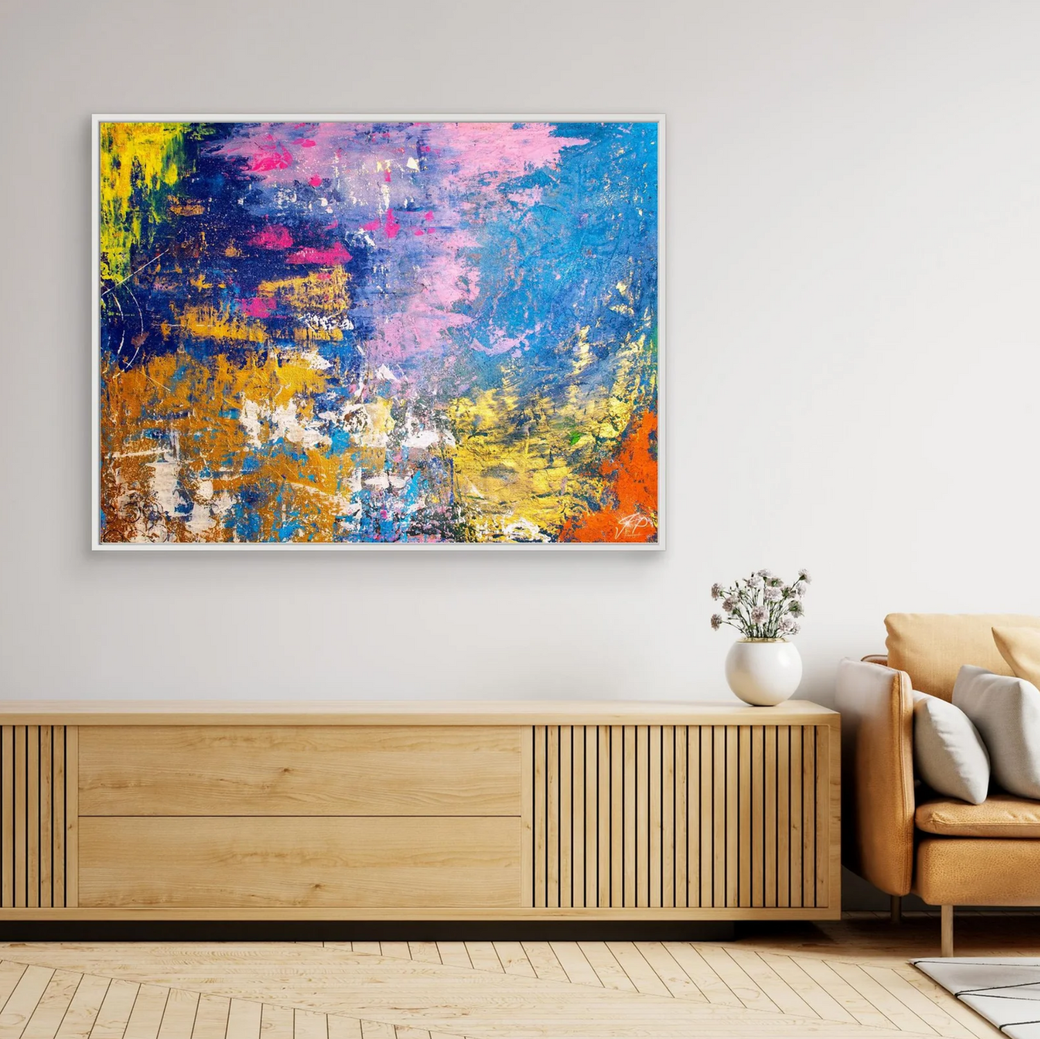 Colorful abstract art print on the wall to show art for home decor