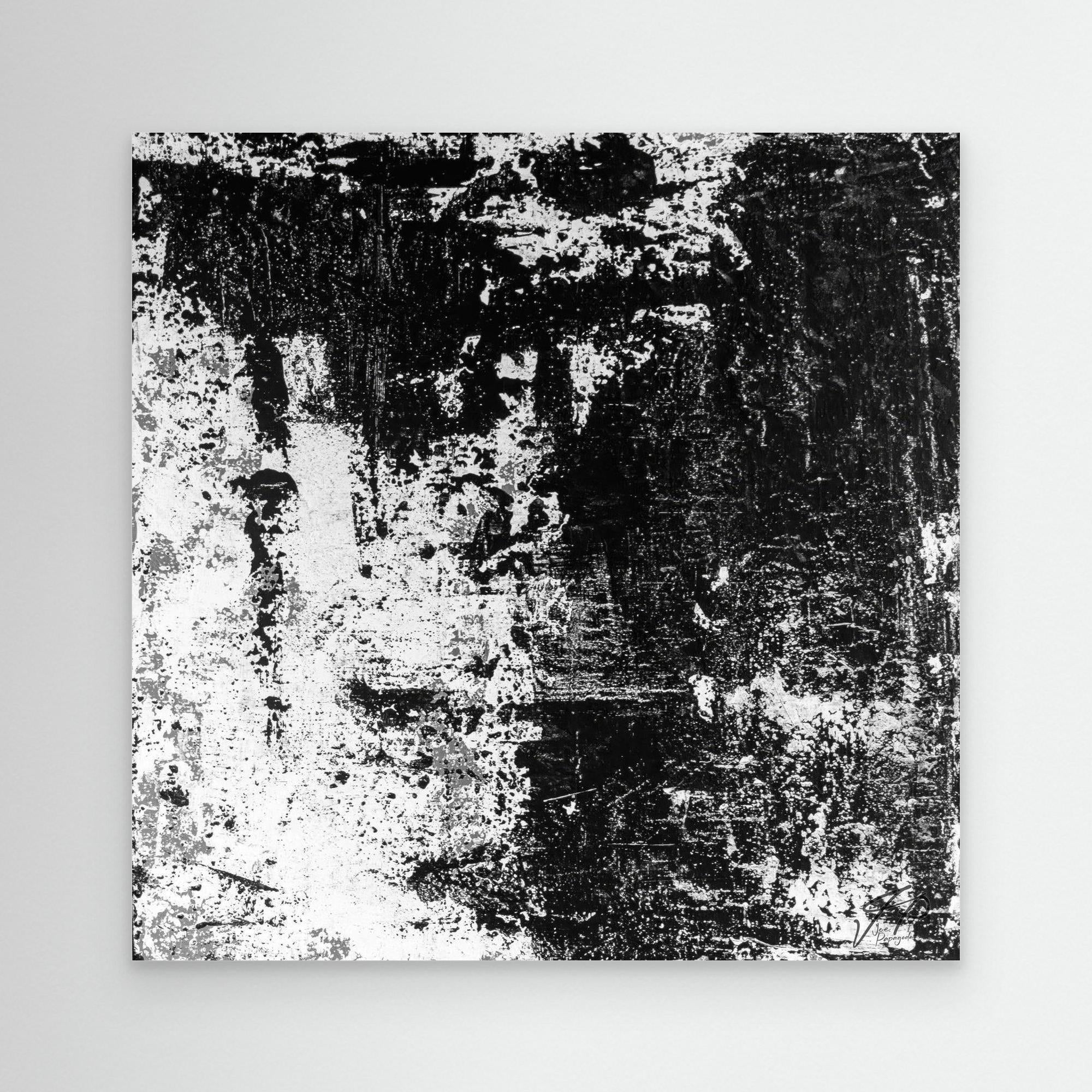 Abstract black and white art print on a light gray background